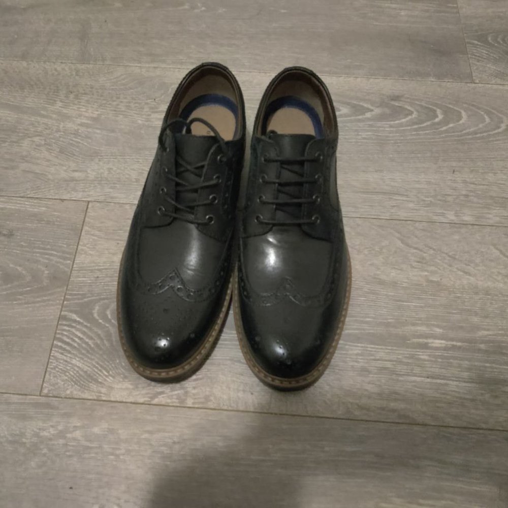 NEW CLARKS BOSTONIAN MELSHIRE WING BLACK LEATHER LACE UP WINGTIP COMFORT SHOES